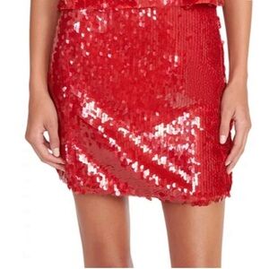 STAUD Shimmering Scarlet Sequin Mini Skirt